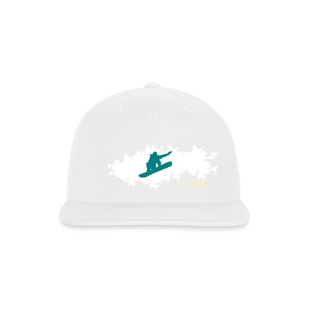 SNOWBOARDER "SHREEDIN THE GNAR" Snapback Baseball Cap - white