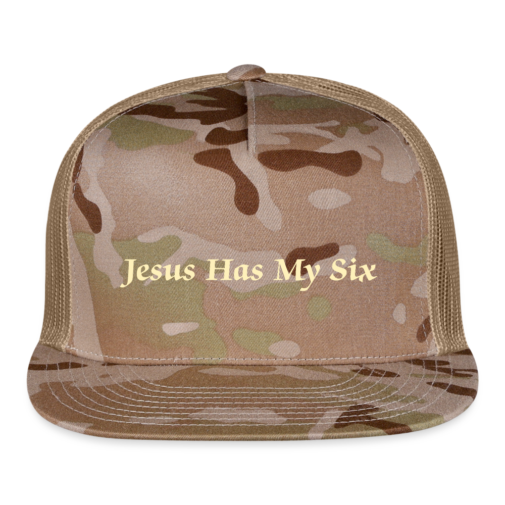 JESUS HAS MY SIX Camo Trucker Cap - MultiCam\tan