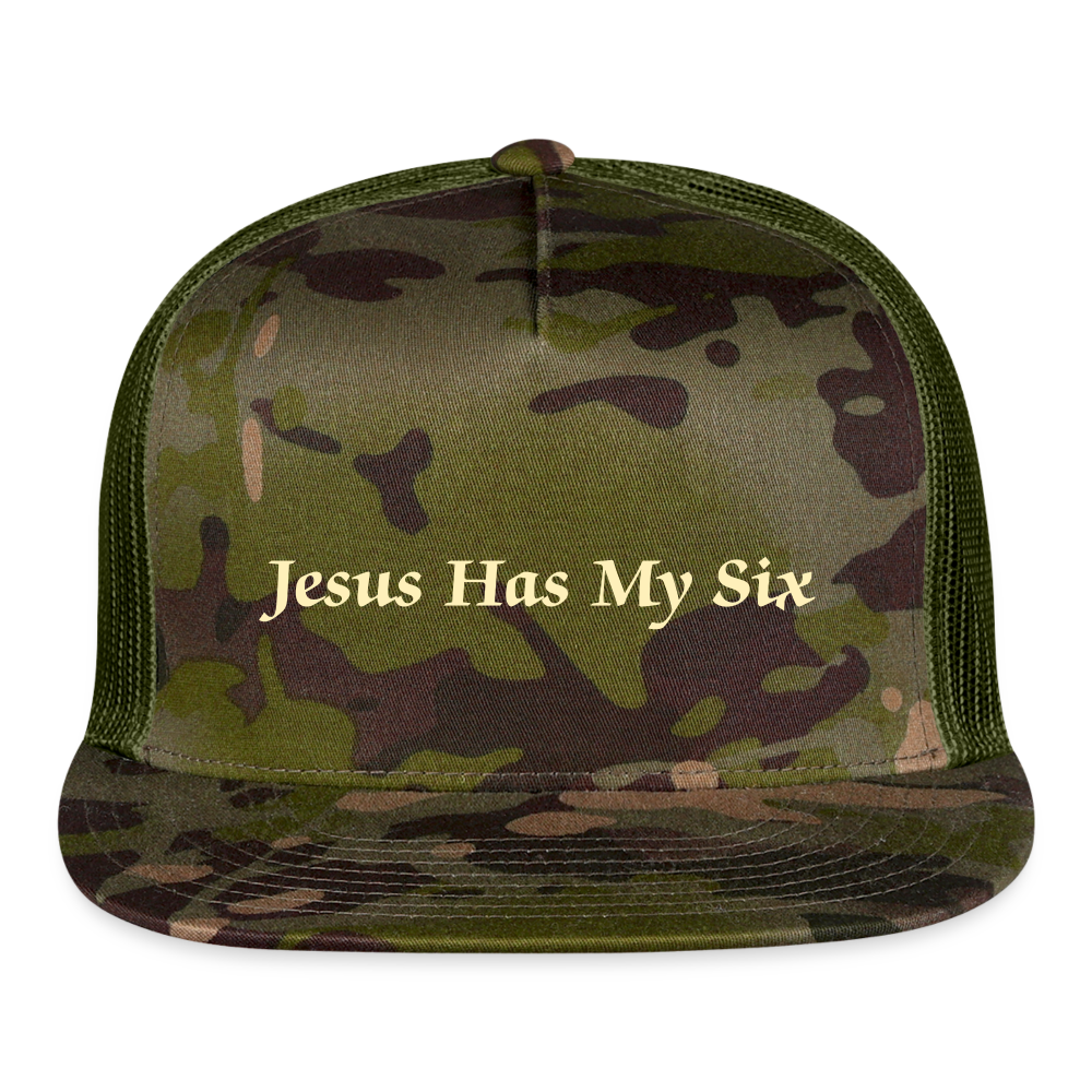 JESUS HAS MY SIX Camo Trucker Cap - MultiCam\green