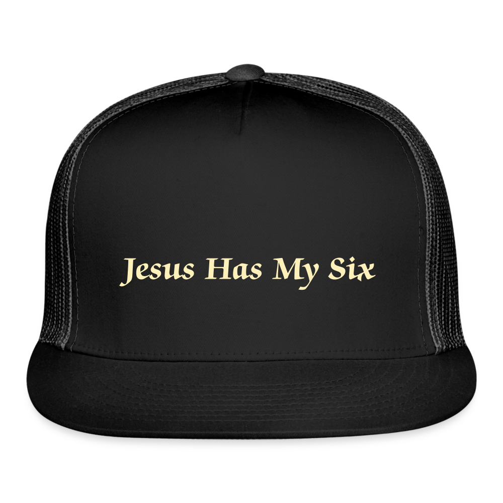 JESUS HAS MY SIX Camo Trucker Cap - black/black