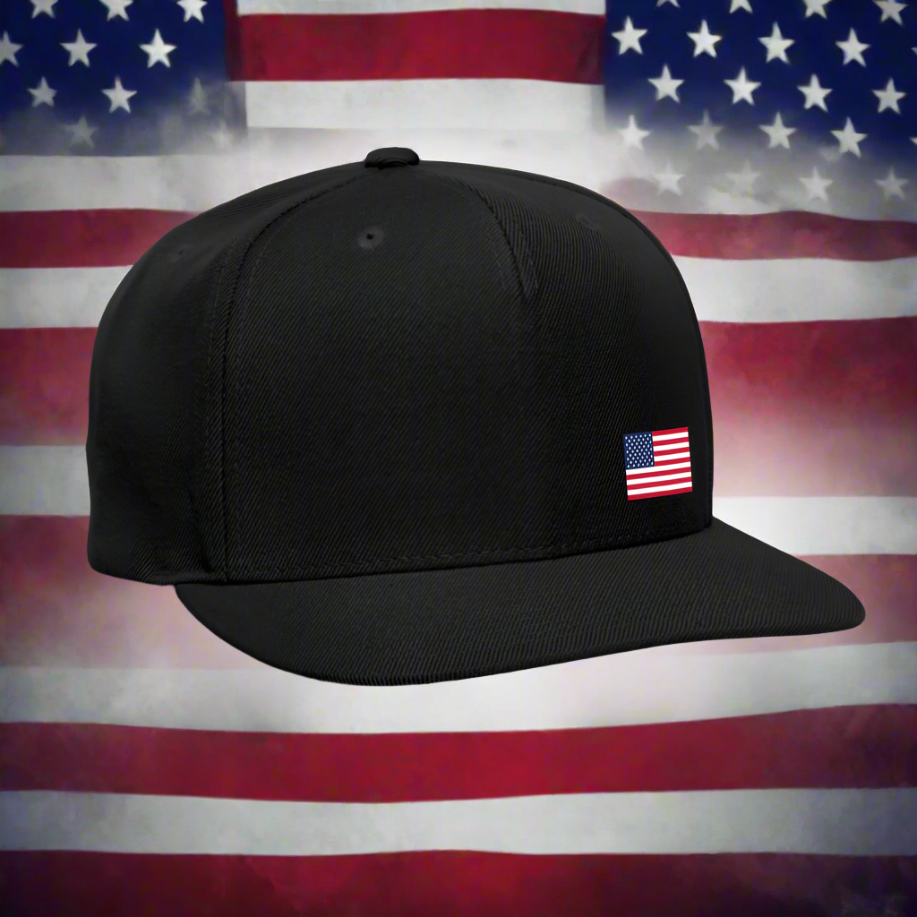 SIE CAPS Offset US Flag Authentic Yupong Snapback Baseball Cap - black