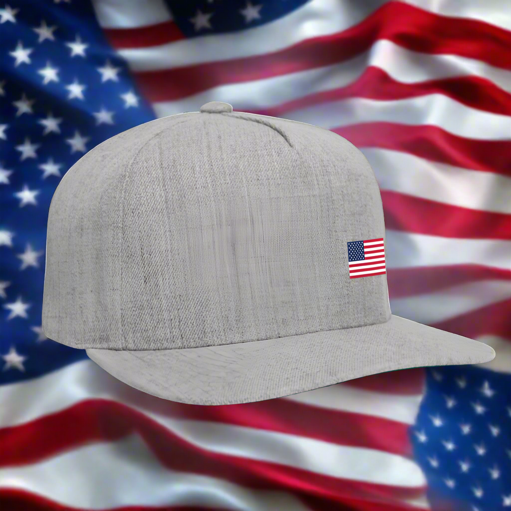 SIE CAPS Offset US Flag Authentic Yupong Snapback Baseball Cap - heather gray