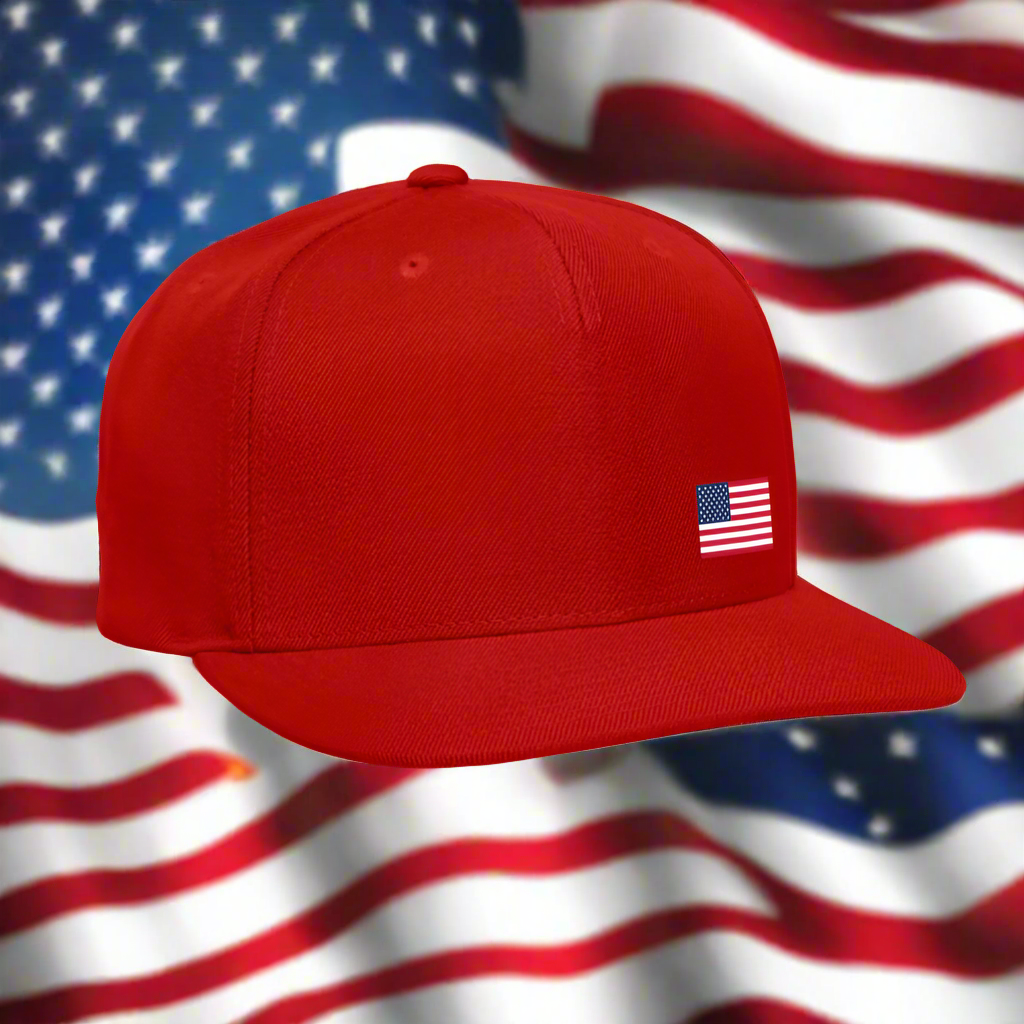 SIE CAPS Offset US Flag Authentic Yupong Snapback Baseball Cap - red