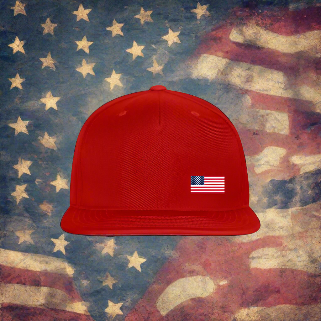 SIE CAPS Offset US Flag Authentic Yupong Snapback Baseball Cap - red