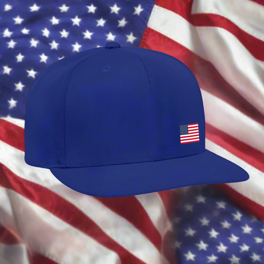 SIE CAPS Offset US Flag Authentic Yupong Snapback Baseball Cap - royal blue