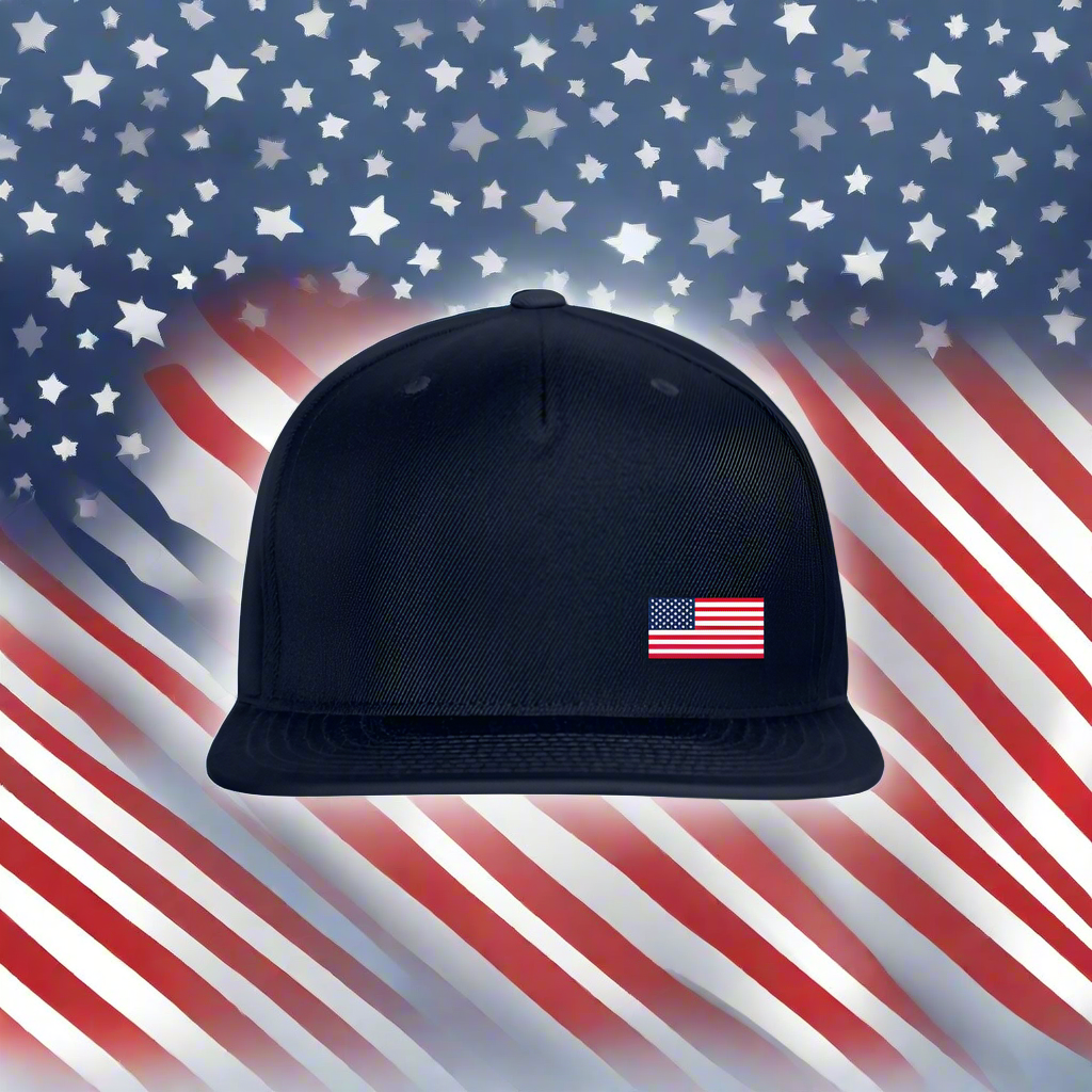 SIE CAPS Offset US Flag Authentic Yupong Snapback Baseball Cap - navy