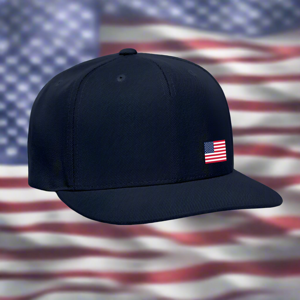 SIE CAPS Offset US Flag Authentic Yupong Snapback Baseball Cap - navy