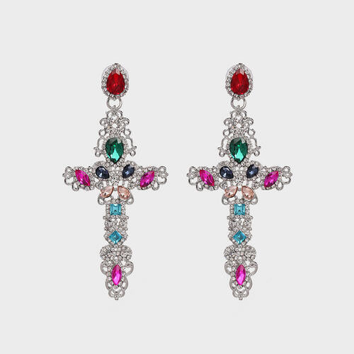 Rhinestone Alloy Cross Earrings
