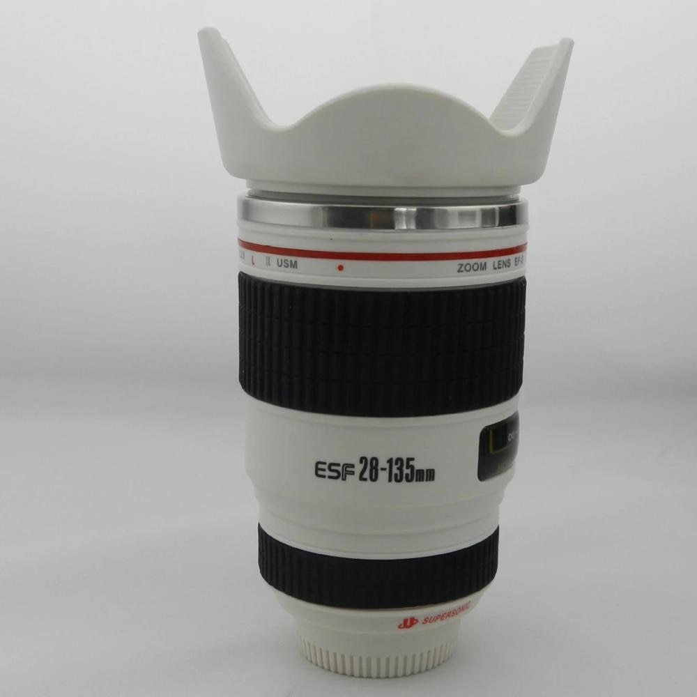 Stainless Steel Camera Lens Mugs ""Smile & Say Cheese.""