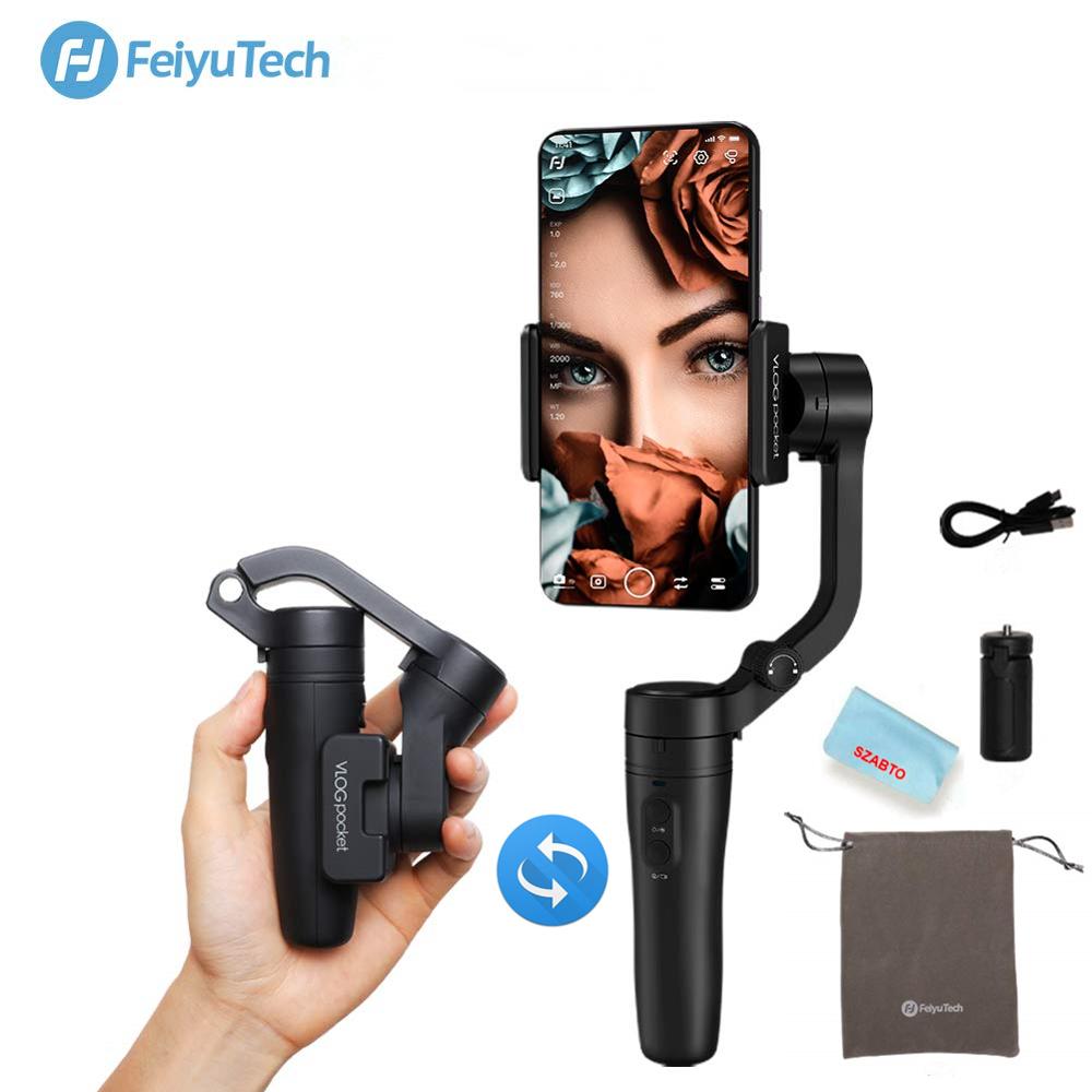 Feiyu Pocket, 2,3-Axis Foldable Smartphone Gimbal Stabilizer for iOS Xs Max Xr X 8 Samsung S9 S8 Action Camera
