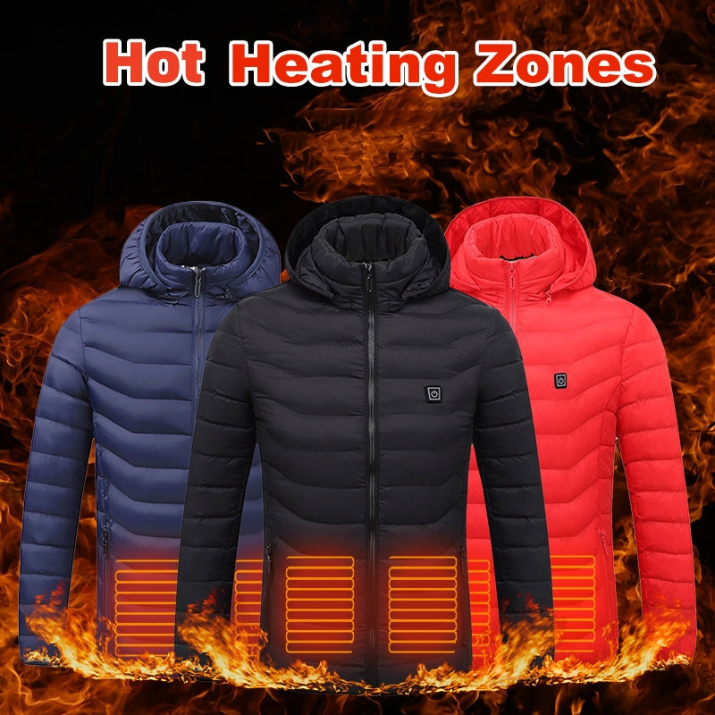 Men Heated Puffer Jacket USB Heated Coat Insulated Hood and Windbreaker