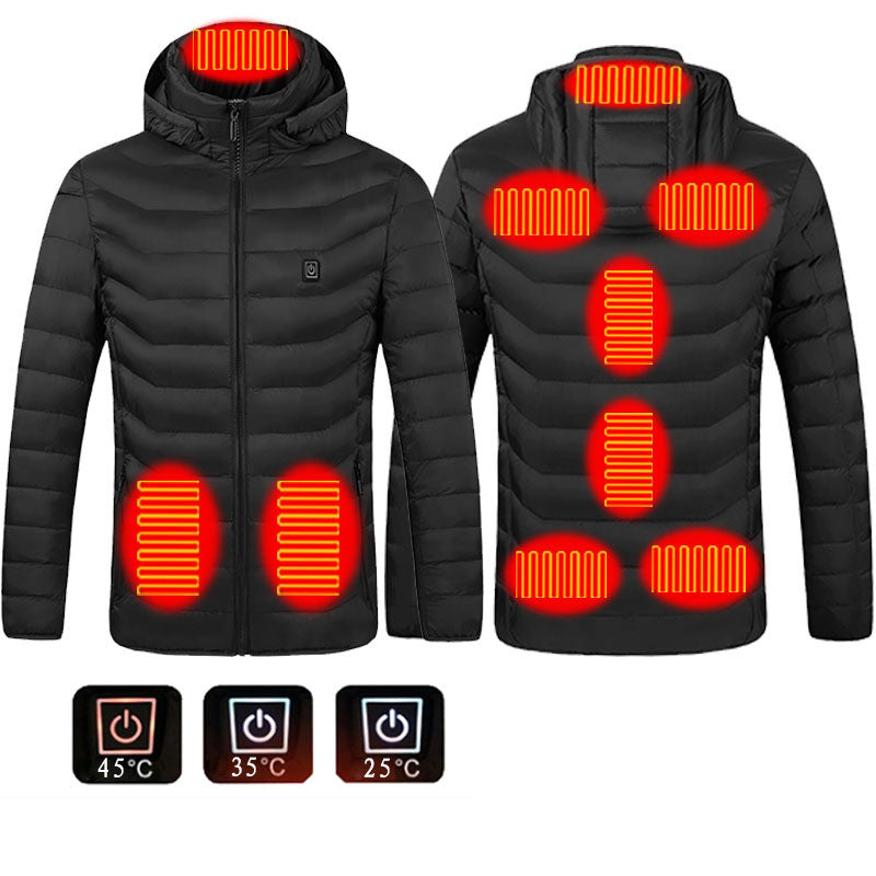 Men Heated Puffer Jacket USB Heated Coat Insulated Hood and Windbreaker