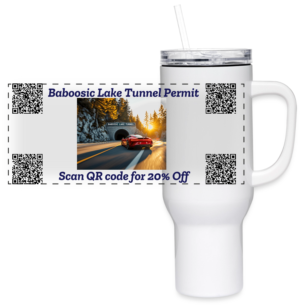 BABOOSIC LAKE TUNNEL PERMIT 40 oz Stainless Steel Travel Tumbler - white
