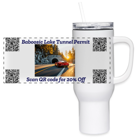 BABOOSIC LAKE TUNNEL PERMIT 40 oz Stainless Steel Travel Tumbler - white