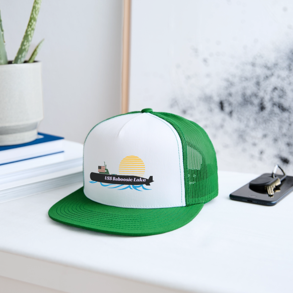 USS BABOOSIC LAKE Camo Trucker Cap - white/kelly green