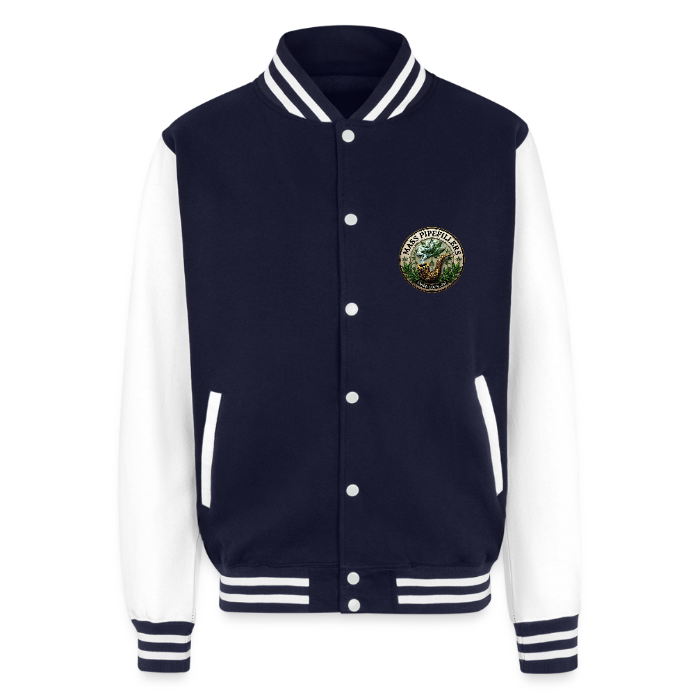 THE ORIGINAL MASS PIPEFILLERS UNION LOCAL 420 Just Hoods Heavyweight Letterman Jacket - navy/white