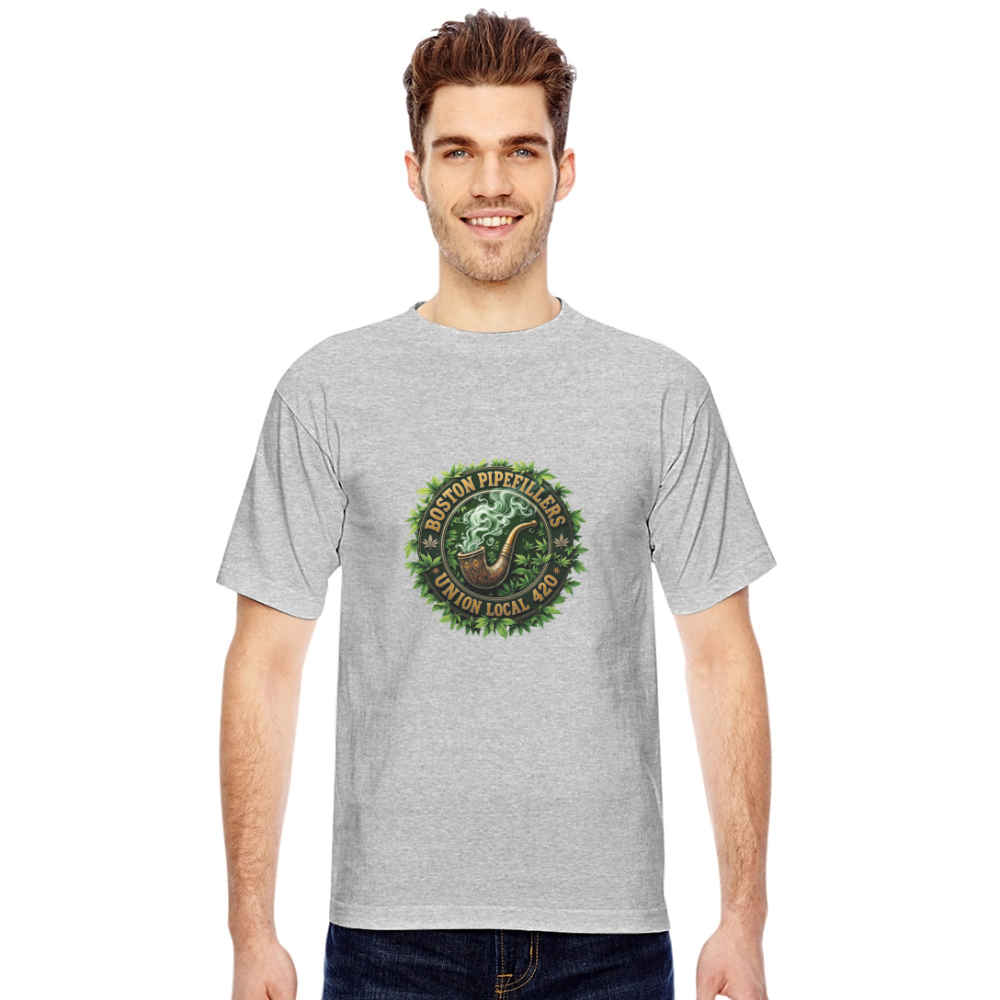 THE ORIGINAL BOSTON PIPEFILLERS UNION 420 Bayside Unisex Heavyweight USA Made T-Shirt - heather gray