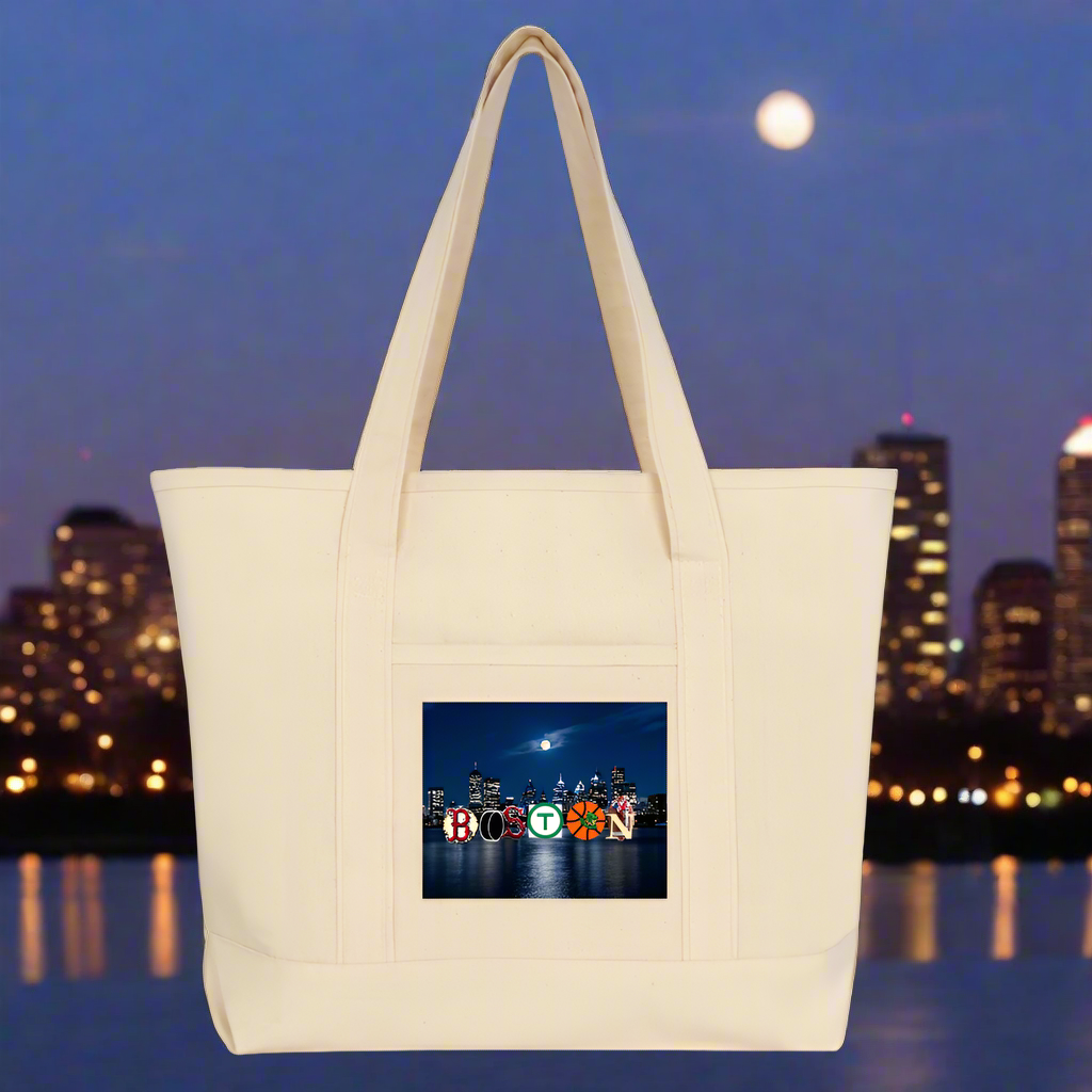 BOSTON SKYLINE AUTHENTIC Large Canvas Deluxe Tote - natural