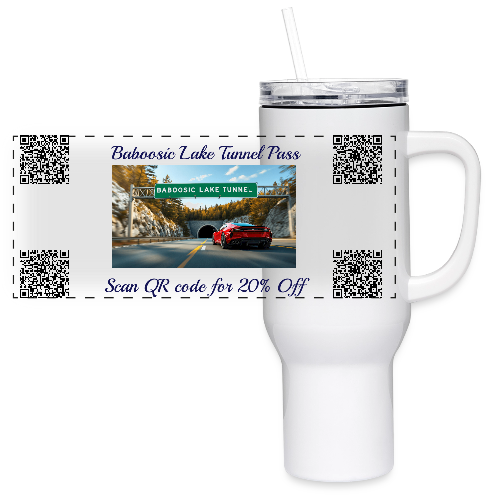 BABOOSIC LAKE TUNNEL PASS 40 oz Stainless Steel Travel Tumbler - white