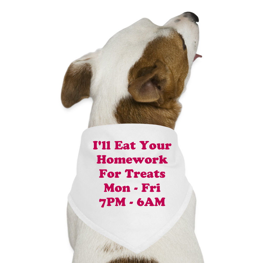 I'll Eat Your Homework for Treats Dog Bandana - white
