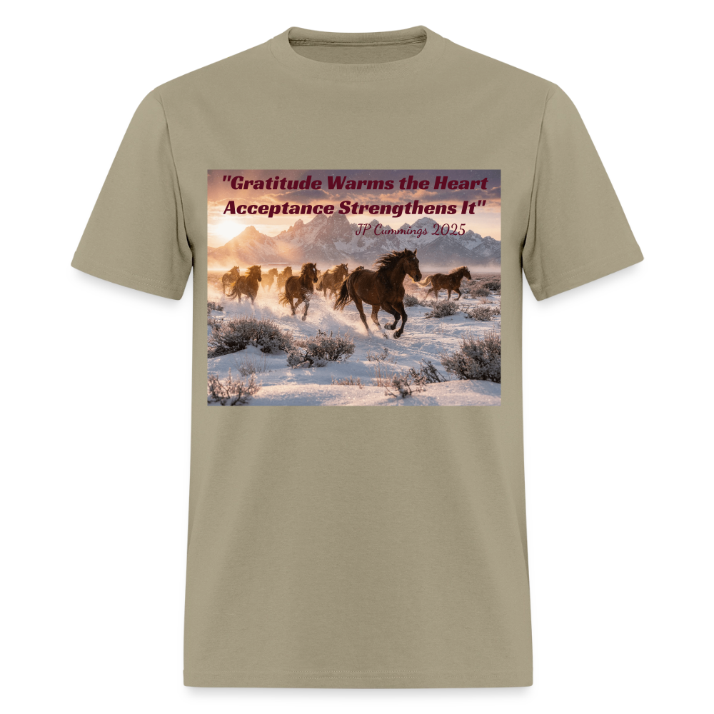 "GRATITUDE WARMS the HEART ACCEPTANCESTRENGHTENS It" JP Cummings 2025 - khaki