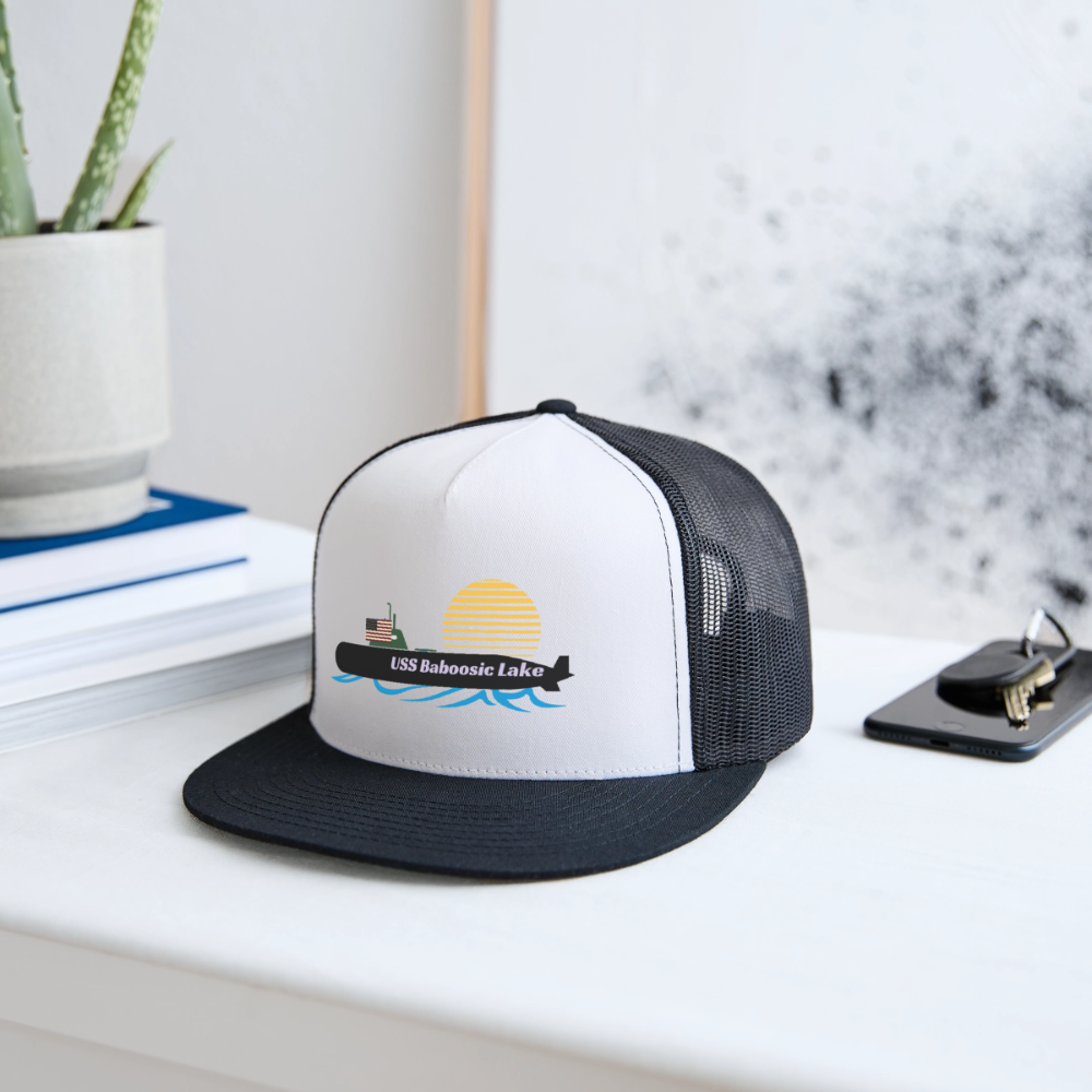 USS BABOOSIC LAKE Camo Trucker Cap - white/black