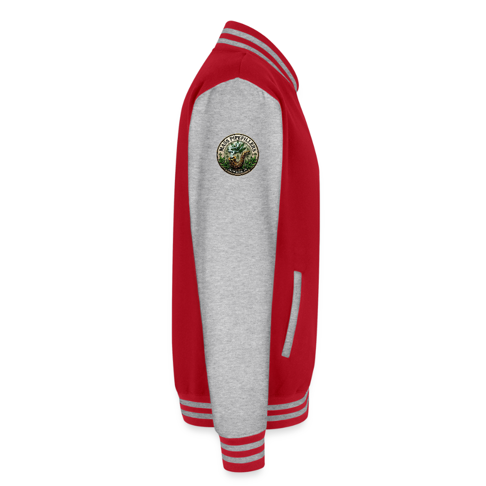 THE ORIGINAL MASS PIPEFILLERS UNION LOCAL 420 Just Hoods Heavyweight Letterman Jacket - red/heather grey