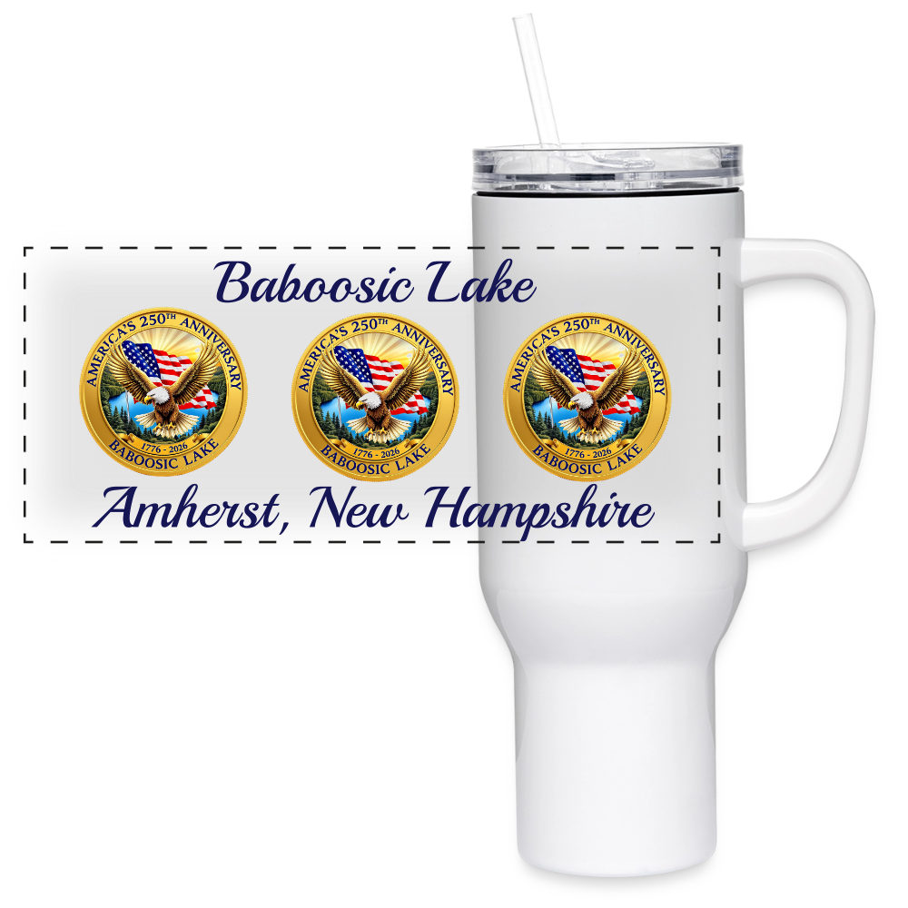 BABOOSIC LAKE AMERICA 250 40 oz STAINLESS STEEL Travel Tumbler - white