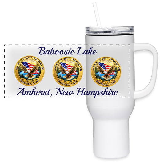 BABOOSIC LAKE AMERICA 250 40 oz STAINLESS STEEL Travel Tumbler - white