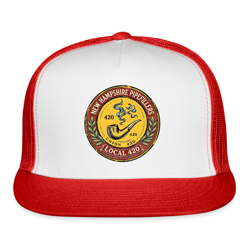 NEW HAMPSHIRE PIPEFILLERS UNION LOCAL 420 Camo Trucker Hat - white/red