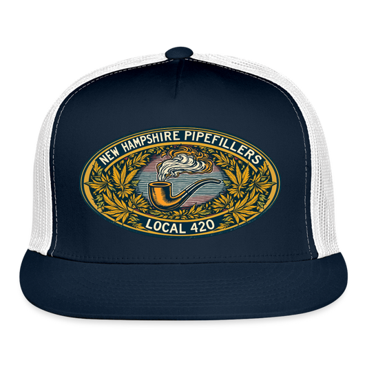 NEW HAMPSHIRE PIPEFILLERS UNION LOCAL 420 Camo Trucker Cap - navy/white