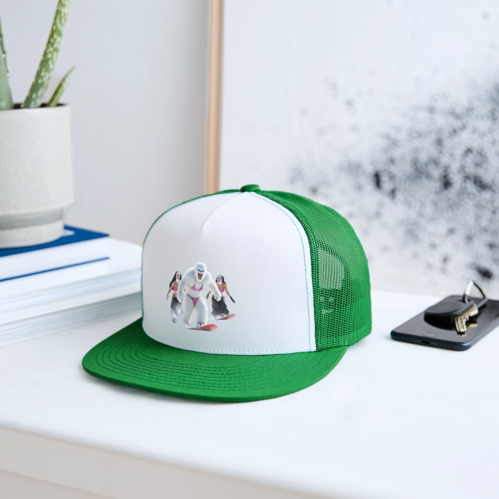 Abominable & Nuns Snowboarders Trucker Hat - white/kelly green