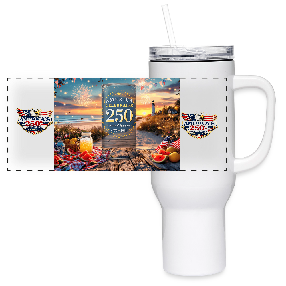 AMERICA CELEBRATES 250 YEARS OF SUMMERS 40 oz Stainless Steel Travel Tumbler - white