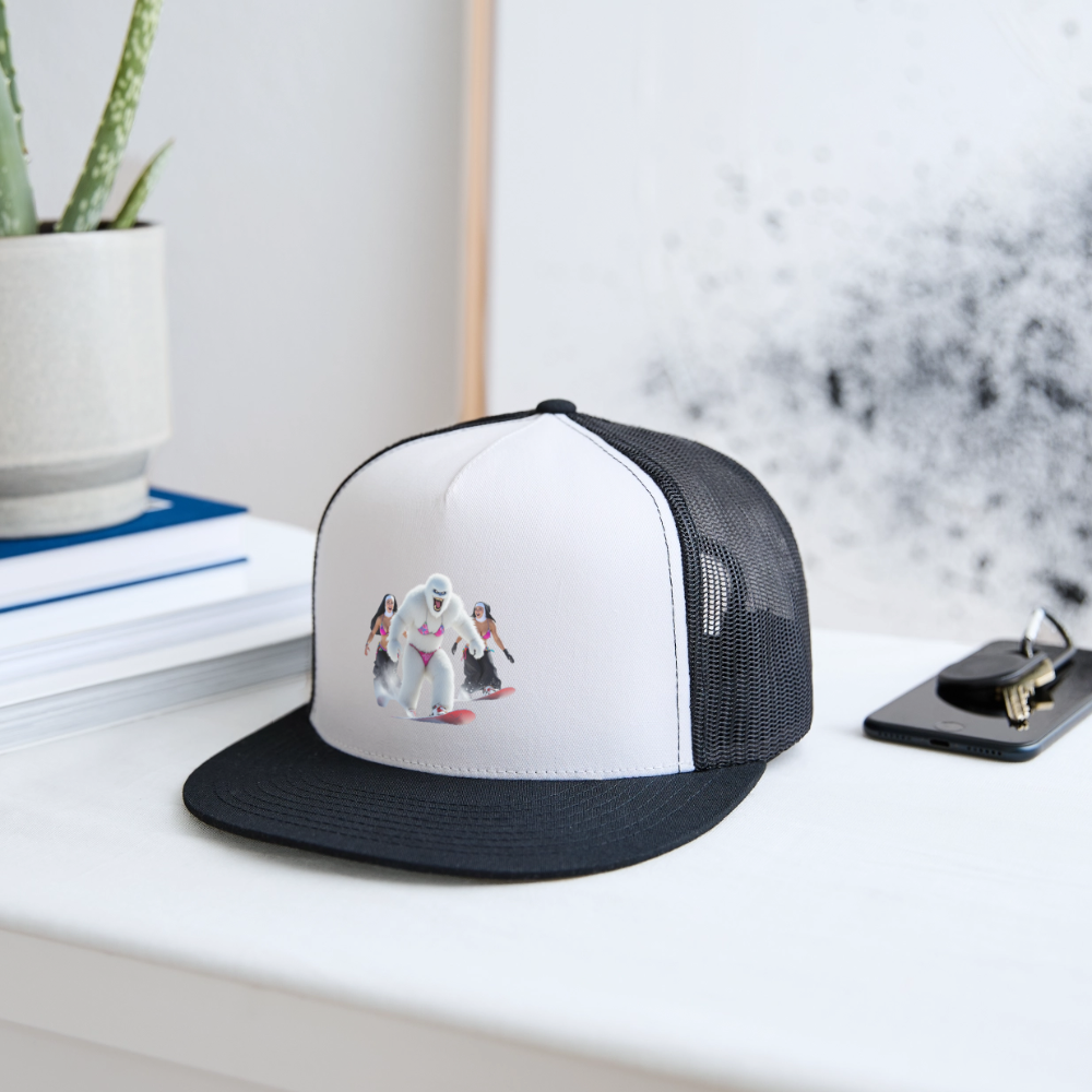 Abominable & Nuns Snowboarders Trucker Hat - white/black