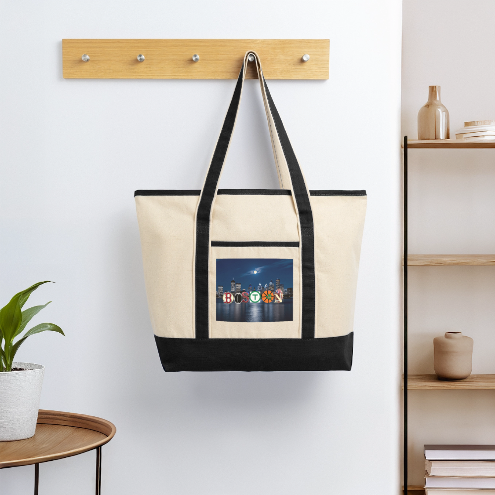 BOSTON SKYLINE AUTHENTIC Large Canvas Deluxe Tote - Natural/Black