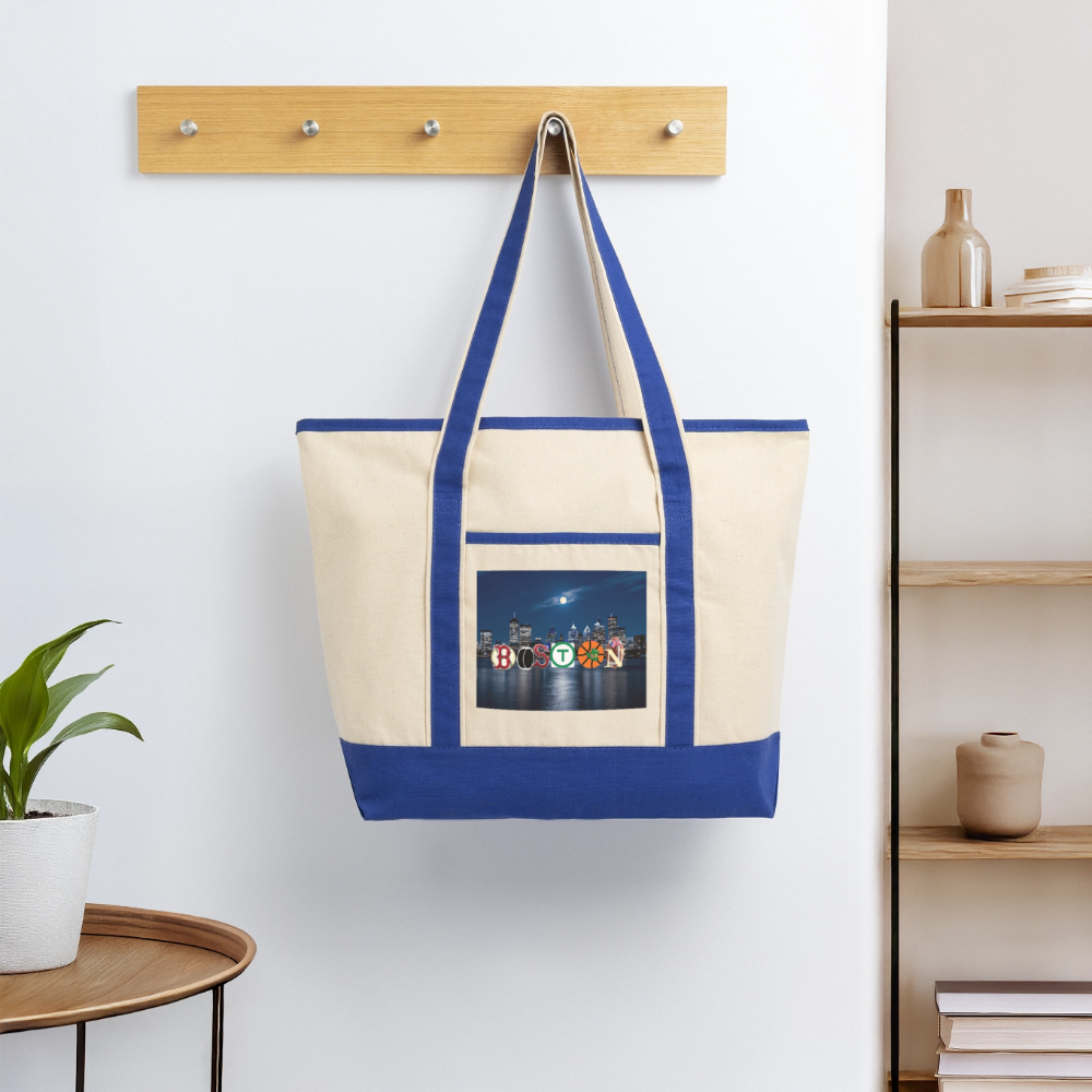 BOSTON SKYLINE AUTHENTIC Large Canvas Deluxe Tote - natural/royal