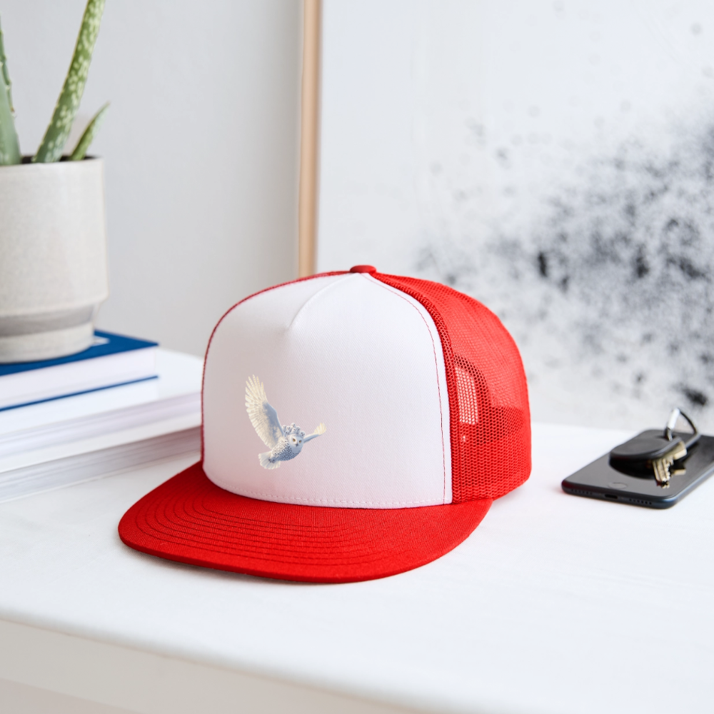 HOOTIE Camo Authentic Snapback Trucker Hat - white/red