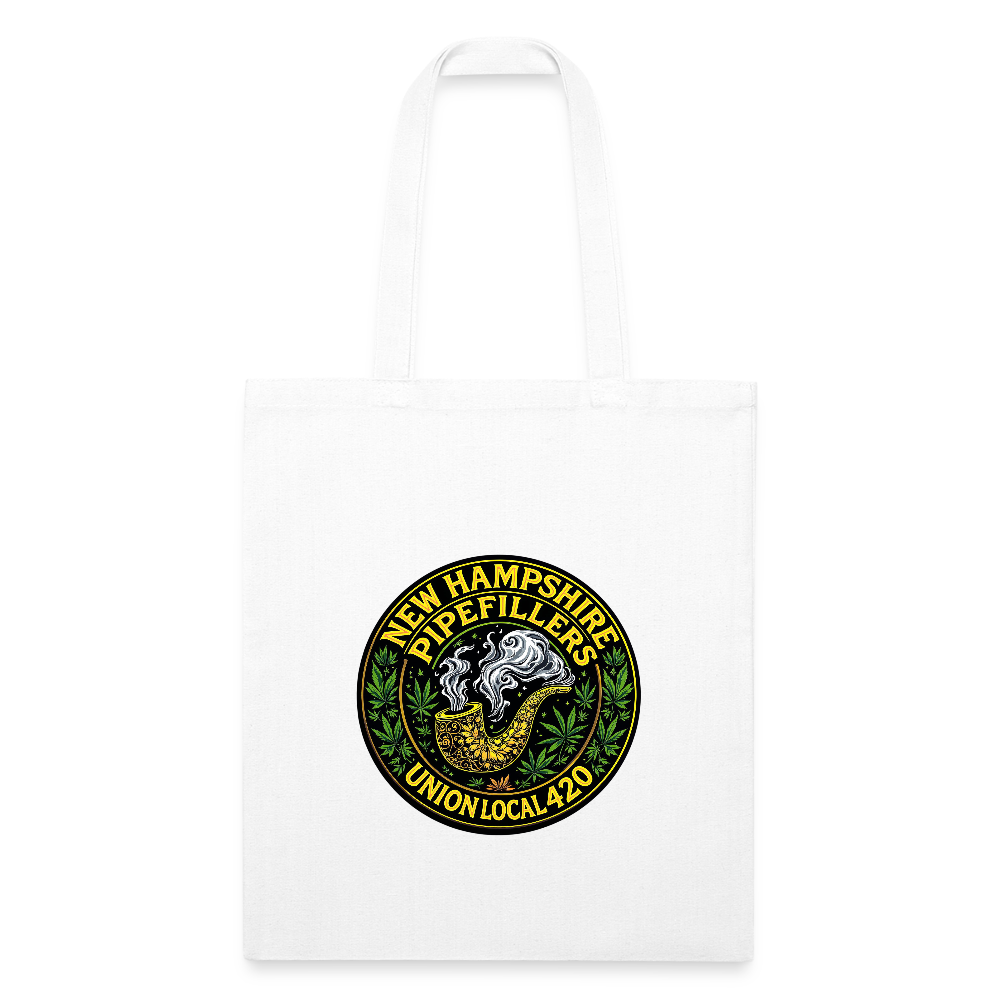 THE ORIGINAL NEW HAMPSHIRE PIPEFILLERS UNION 420 Recycled Tote Bag - white