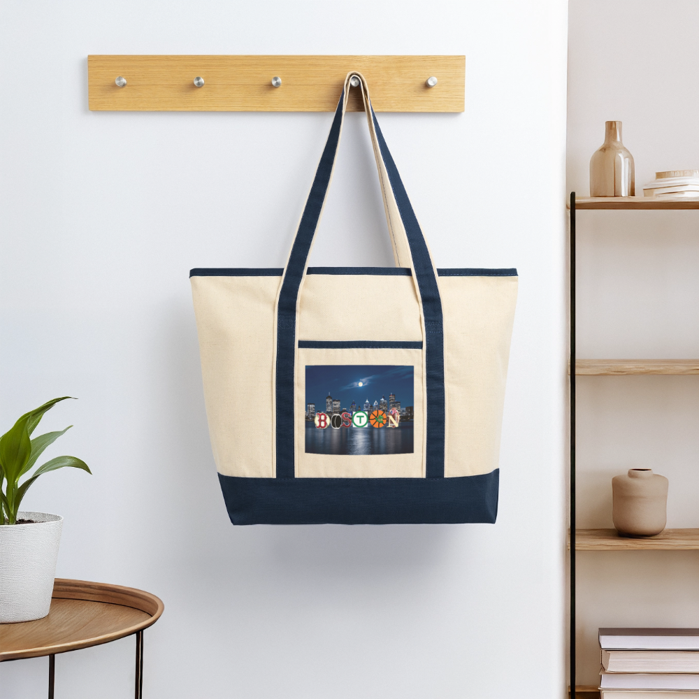 BOSTON SKYLINE AUTHENTIC Large Canvas Deluxe Tote - Natural/French Navy