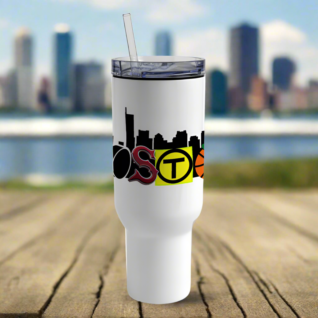 BOSTON W/ SKYLINE 40 oz STAINLESS STEEL Travel Tumbler - white