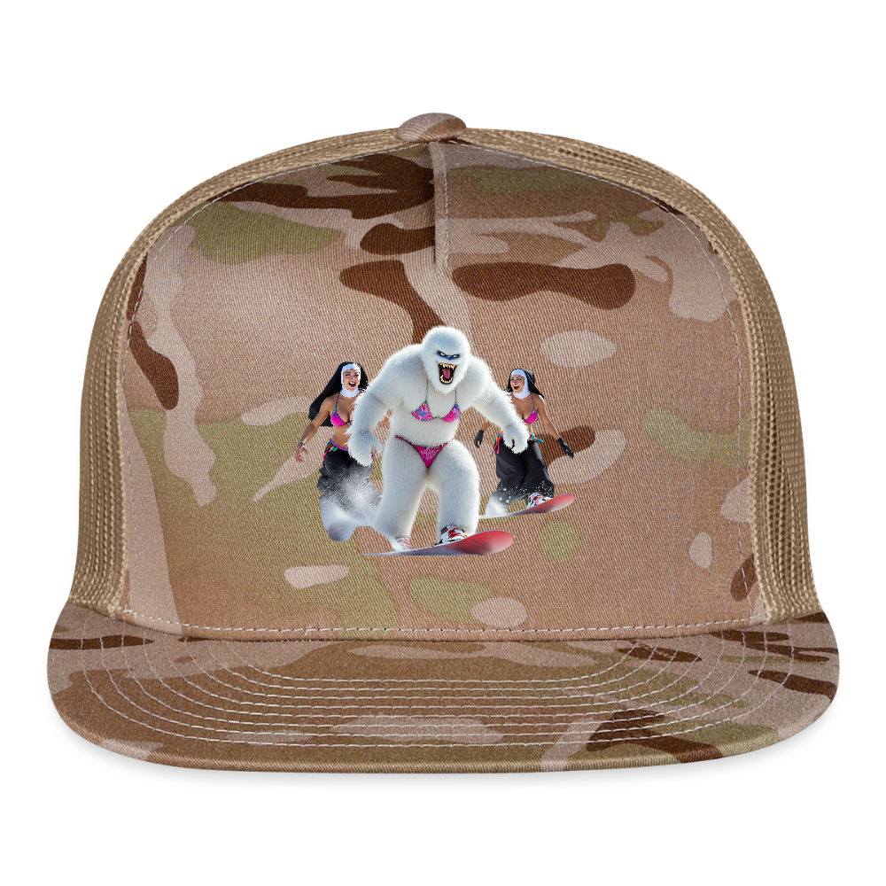 Abominable & Nuns Snowboarders Trucker Hat - MultiCam\tan