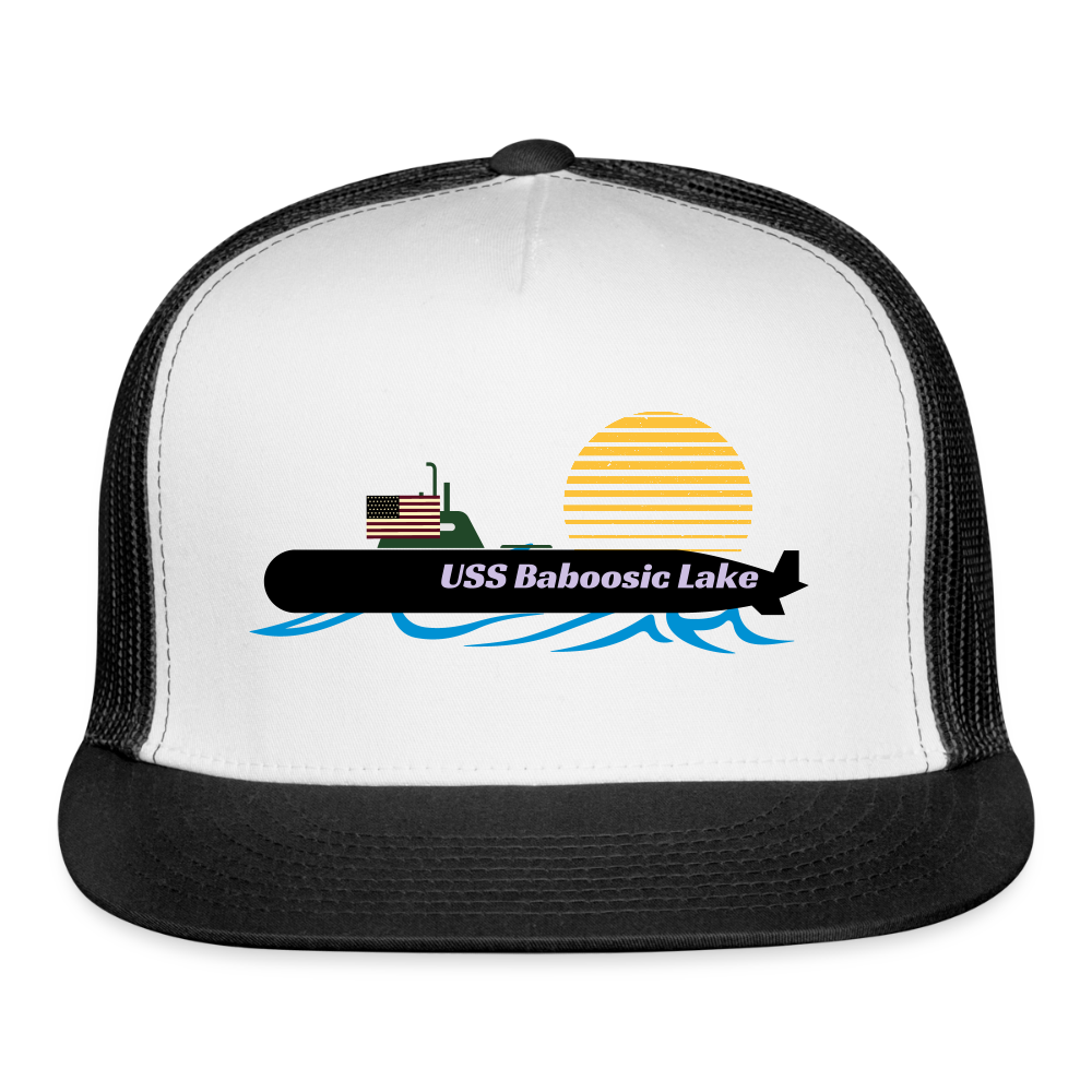 USS BABOOSIC LAKE Camo Trucker Cap - white/black