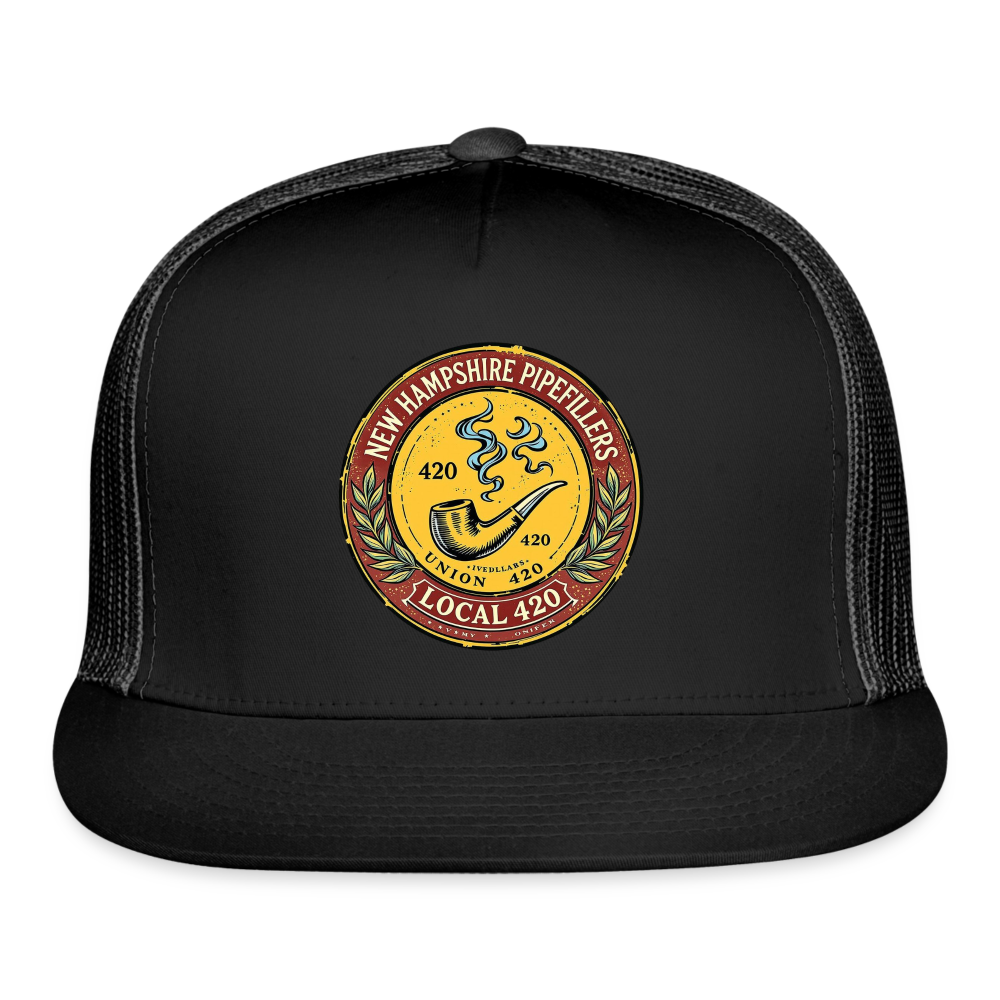 NEW HAMPSHIRE PIPEFILLERS UNION LOCAL 420 Camo Trucker Hat - black/black