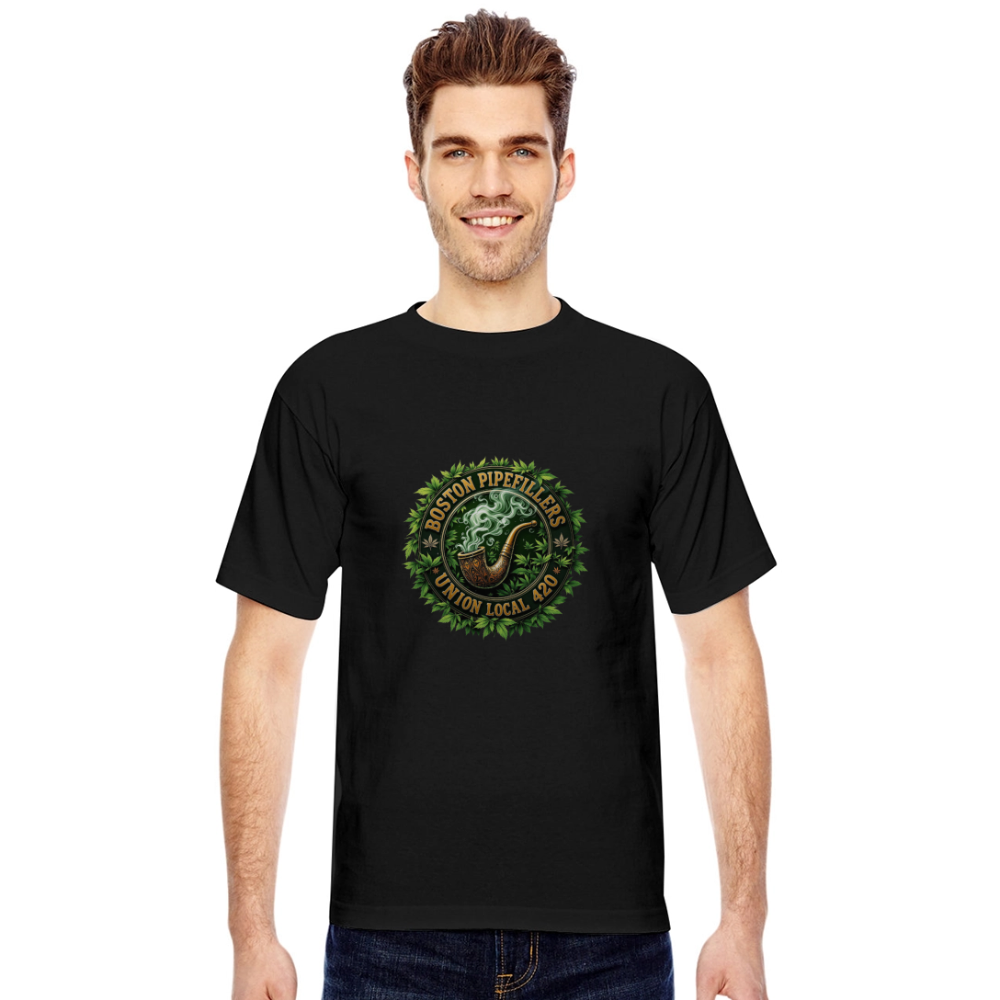 THE ORIGINAL BOSTON PIPEFILLERS UNION 420 Bayside Unisex Heavyweight USA Made T-Shirt - black
