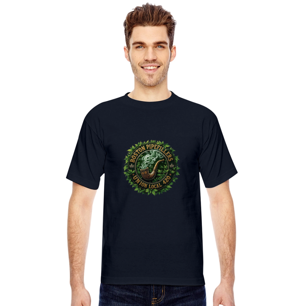 THE ORIGINAL BOSTON PIPEFILLERS UNION 420 Bayside Unisex Heavyweight USA Made T-Shirt - navy