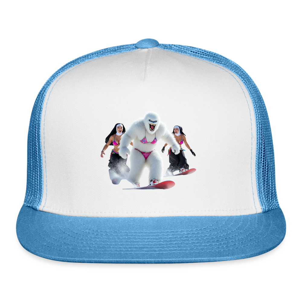 Abominable & Nuns Snowboarders Trucker Hat - white/blue