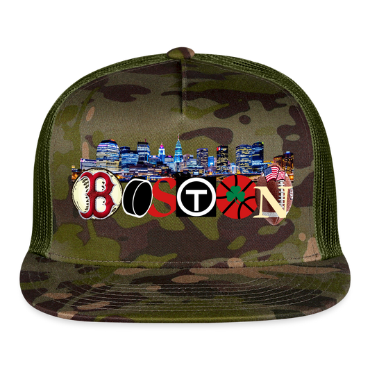 BOSTON SKYLINE Original Camo Snapback Trucker Hat - MultiCam\green