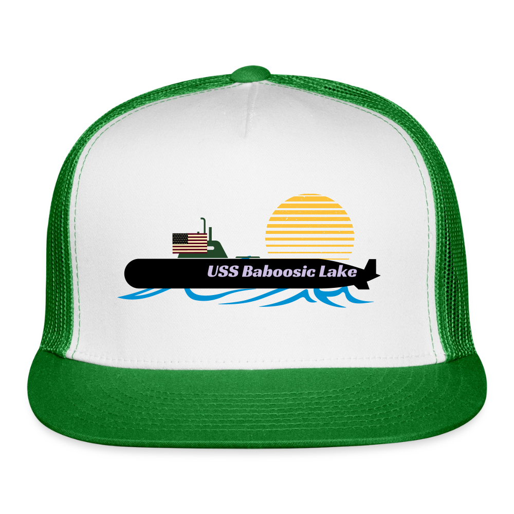 USS BABOOSIC LAKE Camo Trucker Cap - white/kelly green