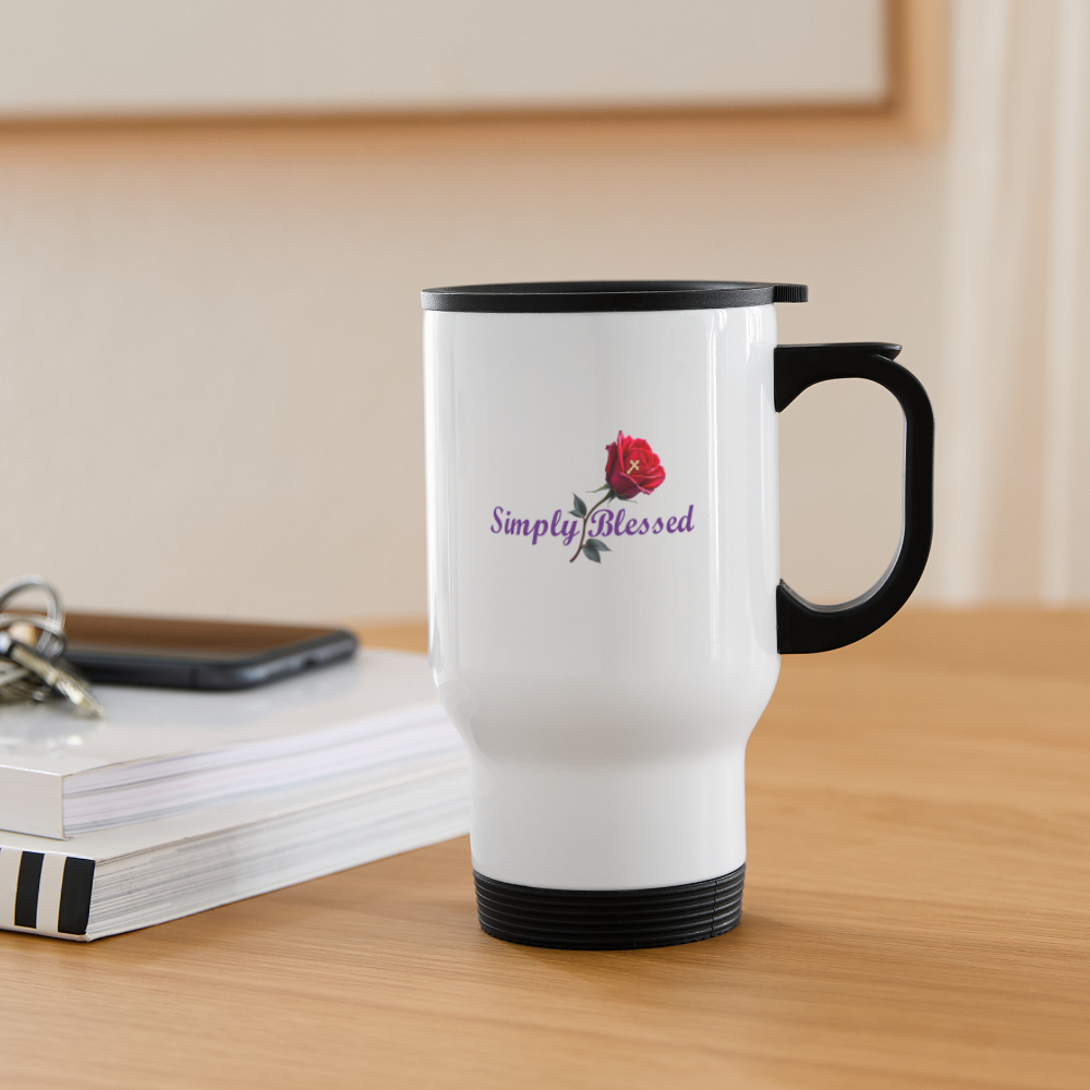 Simply Blessed Stainless Steel Travel Mug - white