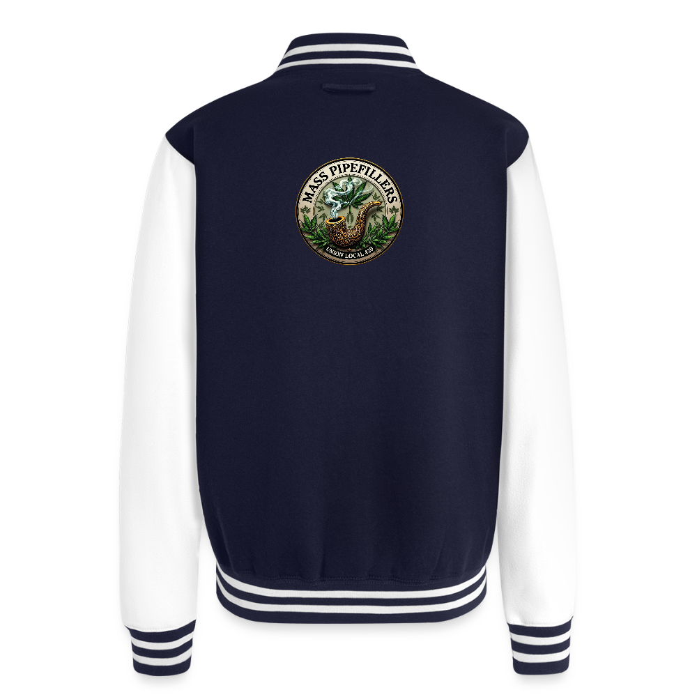 THE ORIGINAL MASS PIPEFILLERS UNION LOCAL 420 Just Hoods Heavyweight Letterman Jacket - navy/white